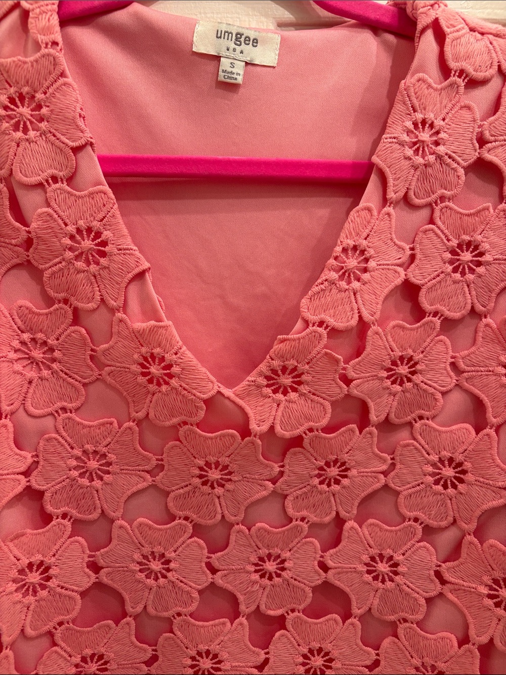 Umgee Coral Pink Floral Lace V-Neck Chemise